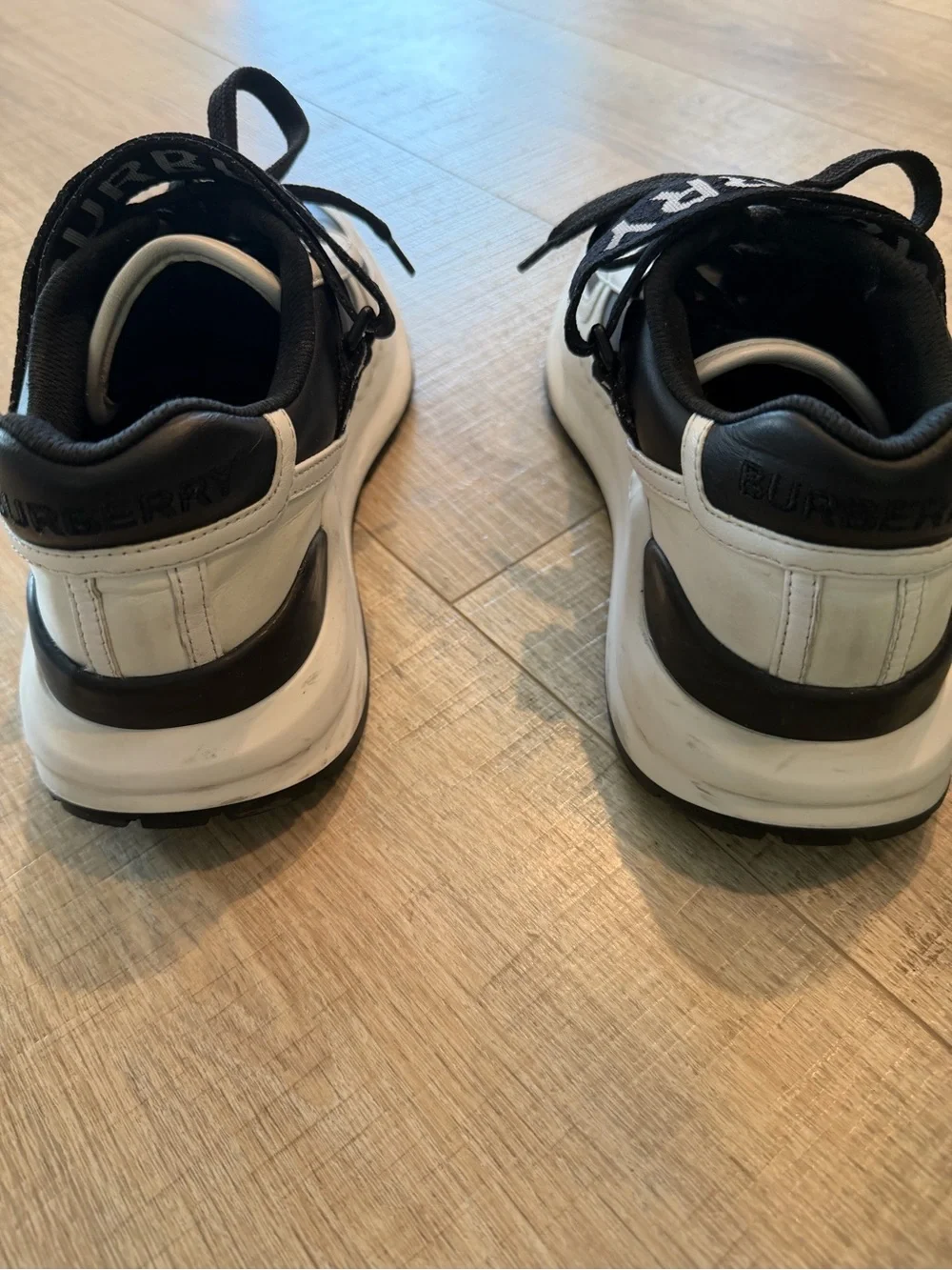 Burberry Black and White Kids Logo Strap Sneakers